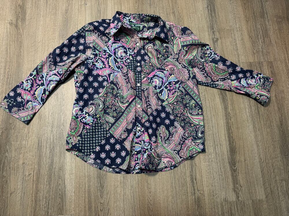 Lauren Ralph Lauren Women's Navy Paisley Button-Down Shirt